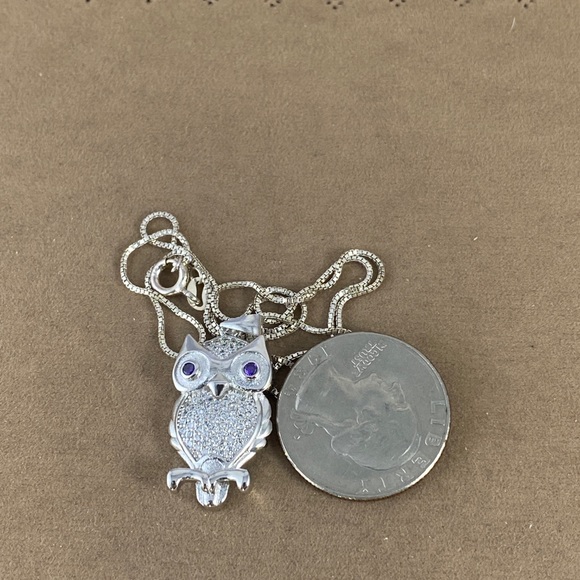 Sold 925 Silver Owl Amethyst CZ Pendant 925 Box Chain - Picture 7 of 7